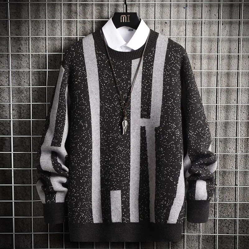 

Oversized Mens Knitted Sweater Men winter 2020 New Patchwork Sweaters Pullover Hip Hop Harajuku Korean Casual Black Sweater Men