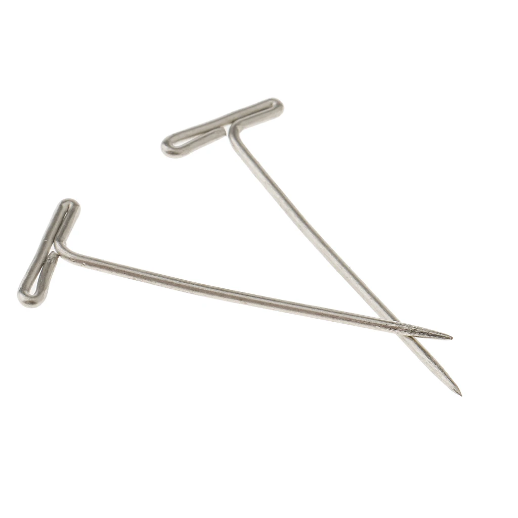 A Box of 50 Pieces T Shape Needles Pins for Wigs Hair Weaving Tools Sewing Crafts 38mm silver color