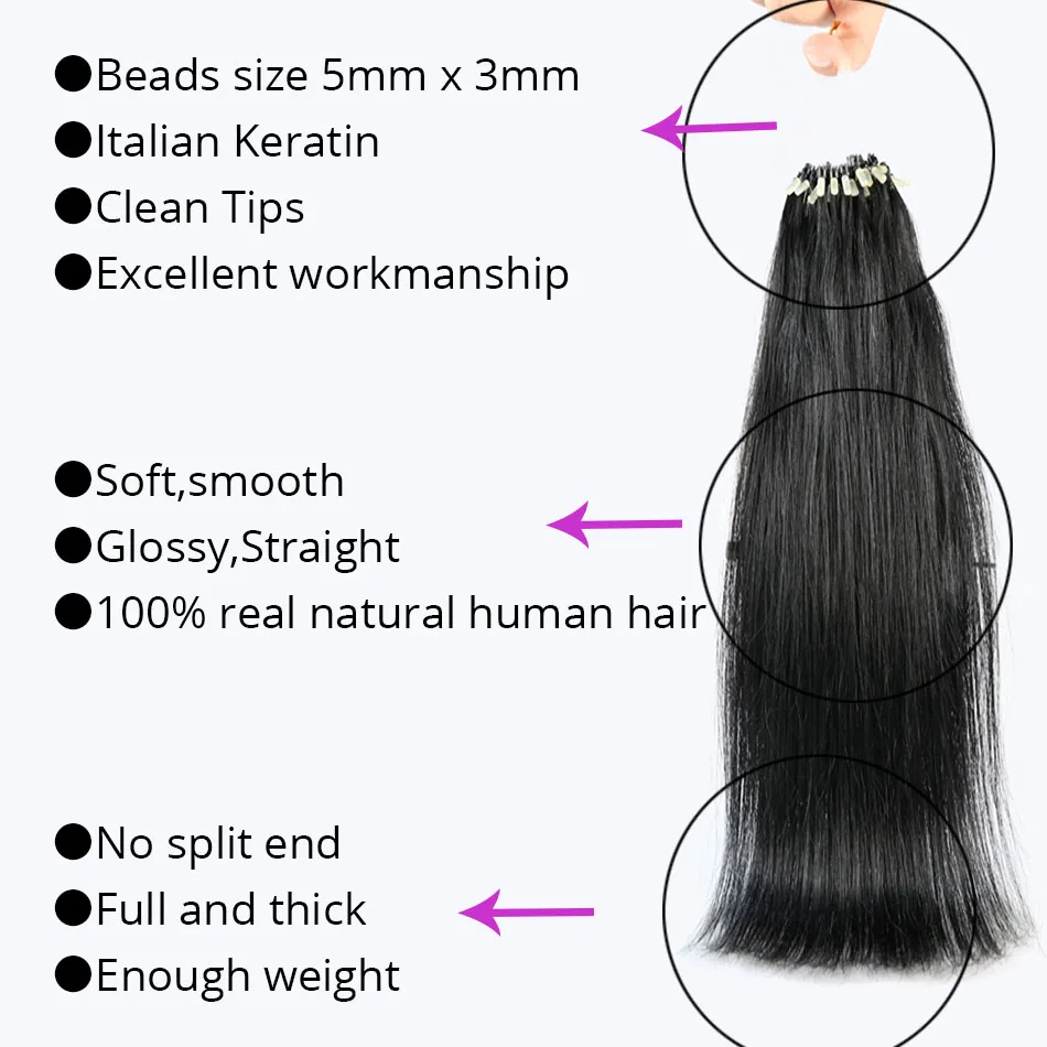 MRSHAIR волосы для loop наращивания на микро кольце 100% Humn бусины пряди волос с