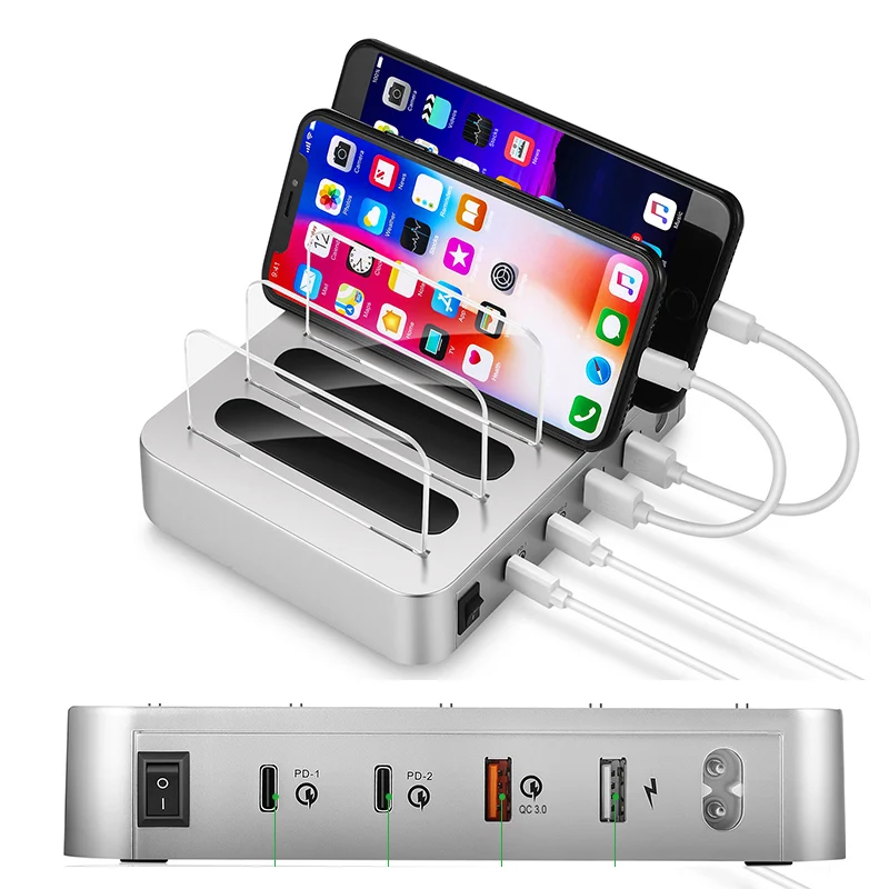60 Вт 4-портовая зарядная станция USB Type-C для iPhone xiaomi быстрая зарядка док-станция QC3.0