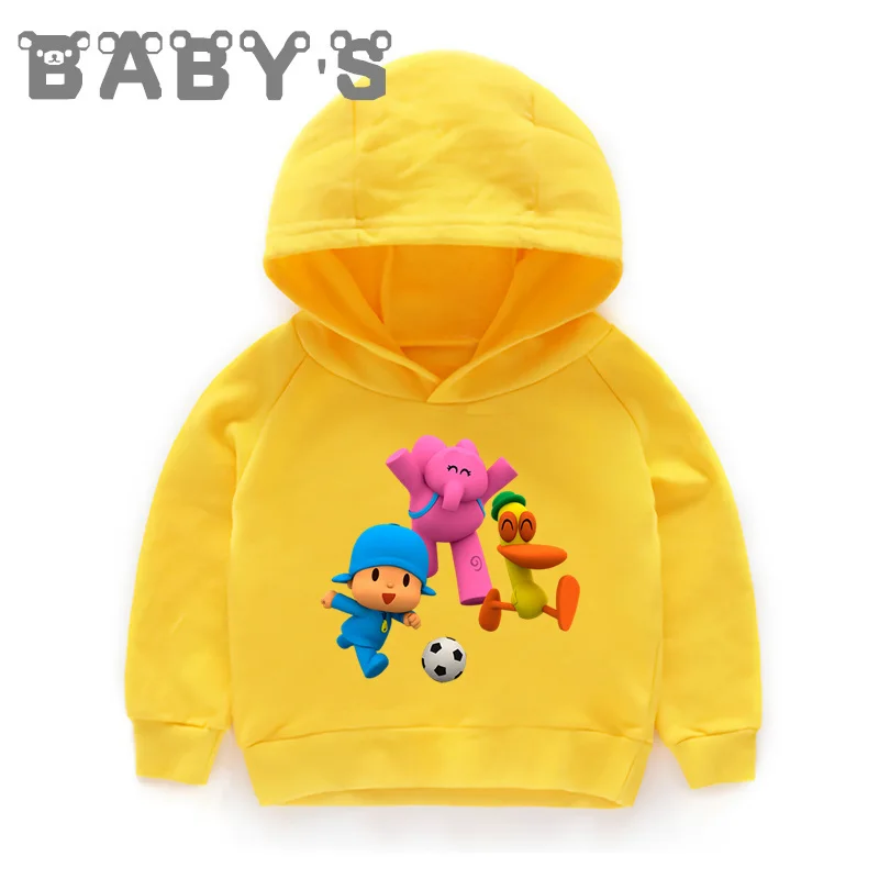 Детские толстовки с капюшоном; Детские забавные толстовки с рисунком Pocoyo; хлопковый пуловер для малышей; топы; Одежда для мальчиков и девочек; KMT5313 - Цвет: 5313E-Yellow