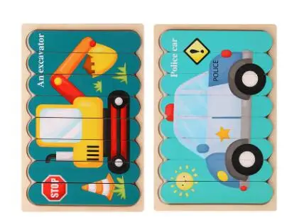 Double Sided Strip 3D Puzzles Baby Toy Wooden Montessori Materials Educational Toys For Children Large Bricks Kids Learning Toys Light Green