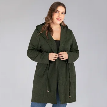 

DOIB Army Green Plus Size Sweater Women Trench Coat Loose Casual Long Sleeved Runaway Large Size Sweater 4XL