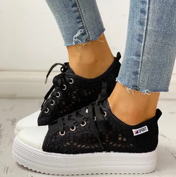 

2020 White Shoes Women Sneakers Casual Women Flats Brand Mesh Sneakers Female Footwear Thick Sole Height Increasing Shoes