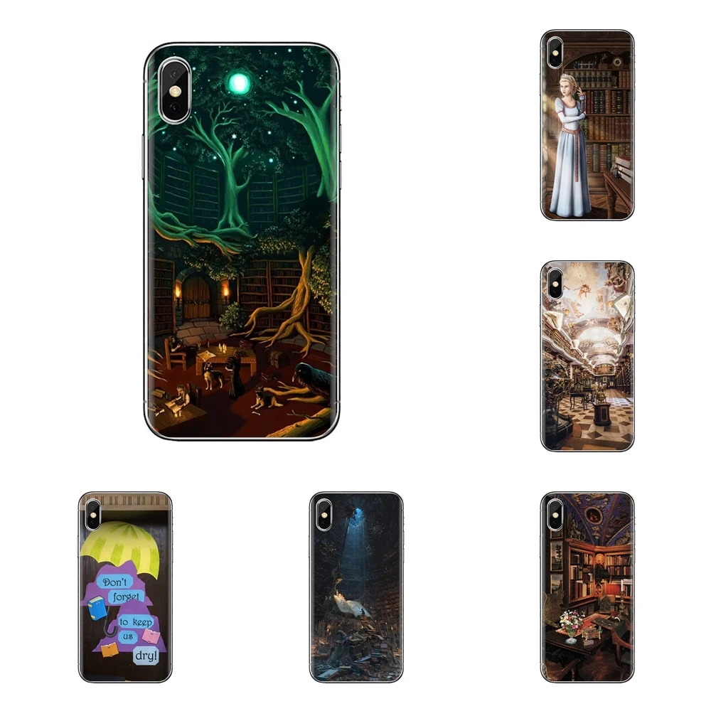 For iPod Touch Apple iPhone 4 4S 5 5S SE 5C 6 6S 7 8 X XR XS Plus MAX Library fantasy art books Soft Transparent Cases Cover |