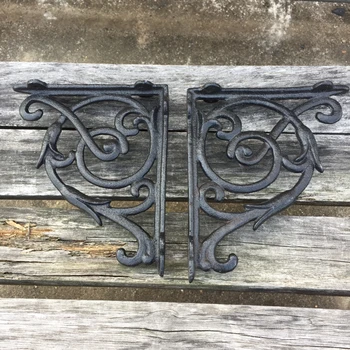 

1 Pair Cast Iron Leaf Shelf Brackets Wall Bracket Antique Style Decor YU-Home