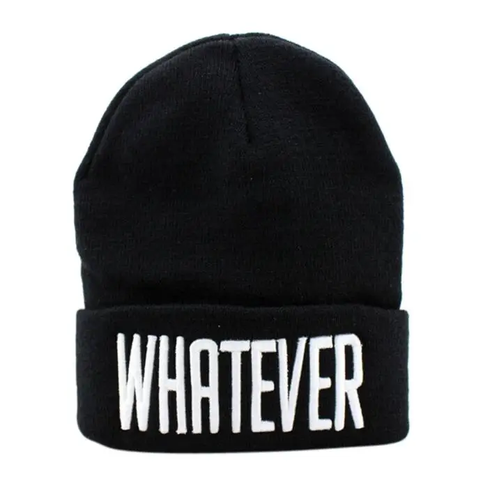 

Winter Black Whatever Beanie Hat And Snapback Men And Women Cap Couple Embroidery Hat Outdoors Knitting Hat 2020 New