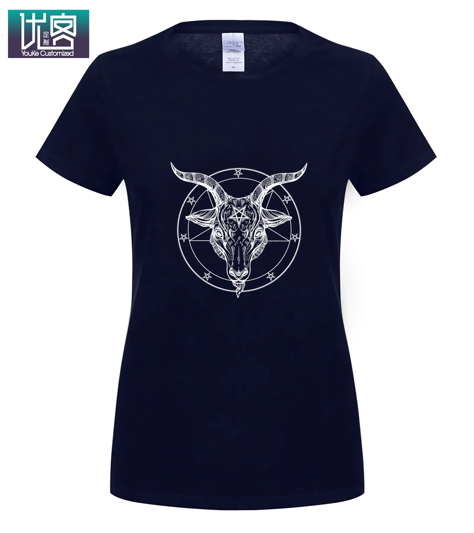 Мужская футболка BAPHOMET пентаграмма сатантическая оккультная Церковь Сатаны козла готика S-5XL мужские Уникальные хлопковые футболки с короткими рукавами и круглым вырезом - Цвет: women navy