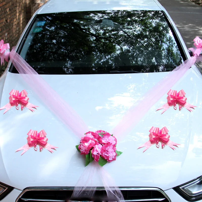 C-PINK Наборы свадебных автомобильных украшений, искусственные цветы, декоративные поролоновые розы, венки+ дверная ручка, сделай сам, свадебные принадлежности - Цвет: C-PINK