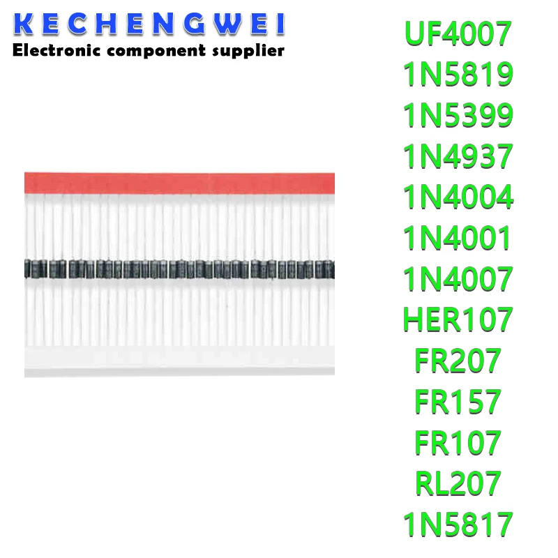100 шт. 1N5817 1N5819 1N5399 1N4937 1N4004 выпрямительный диод Шоттки 1N4001 1N4007 UF4007 HER107 FR207 FR157 FR107 RL207