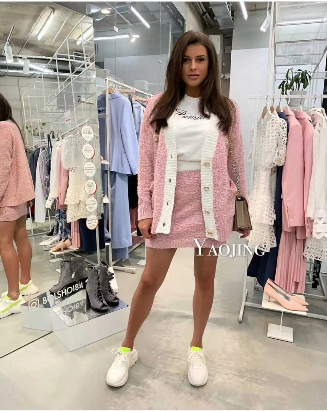 Rushed Promotion Full Autumn And Winter Women's Knit Suit V-neck Single-breasted Cardigan+ Skirt Fashion Two-piece Woman