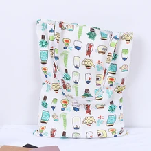 1 X Льняная сумка с рисунком из мультфильма Экологичная, вместительная сумка на плечо из парусины для покупок