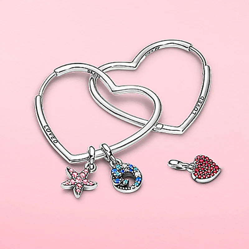 S925 prata cor aros brincos para as mulheres amor gotas earings caber original diy declaração balançar brincos na moda