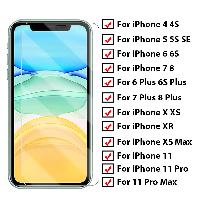 9H закаленное стекло HD Защитное для iPhone 7 8 6 6S Plus 5 4 11 Pro Защита экрана XS Max X XR SE 2020 |