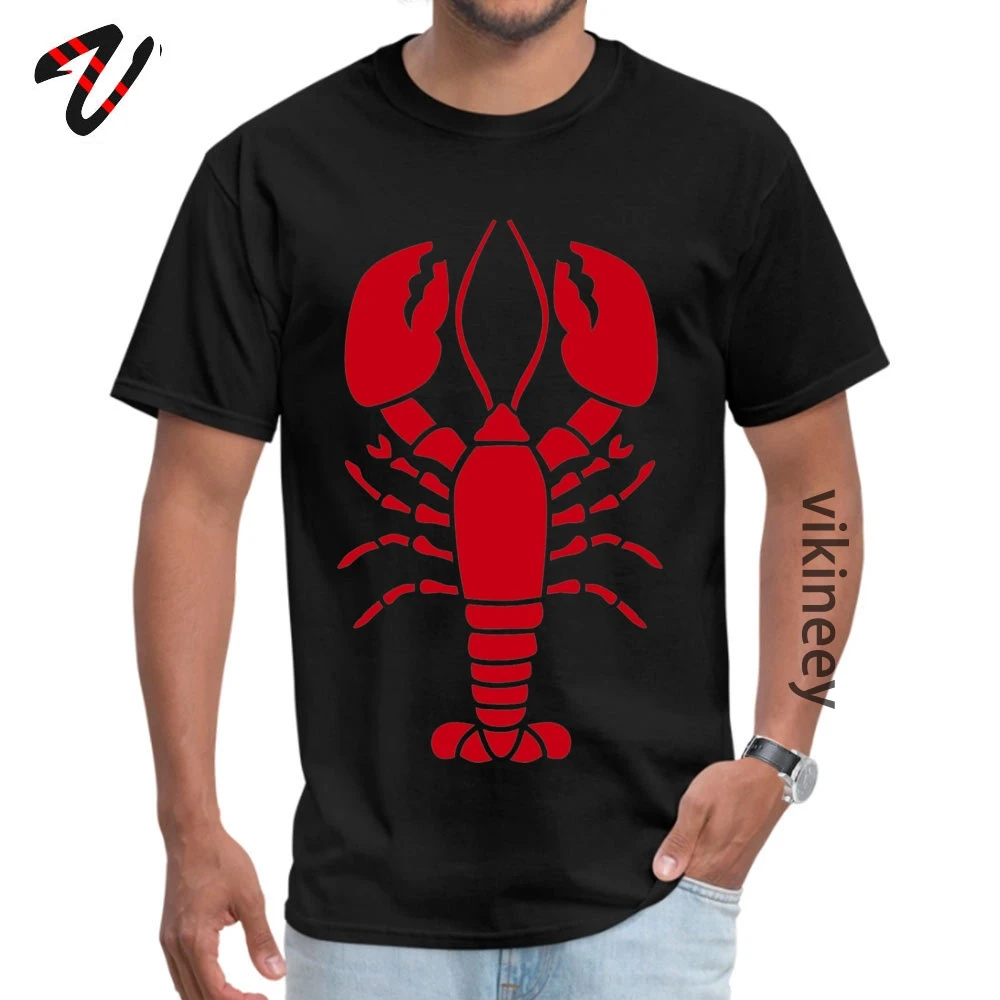Lobster Crewneck Top T-shirts Thanksgiving Day Tops &amp;amp; Tees Short Sleeve New Design Cotton Print Tees Custom Mens Lobster 9590 black