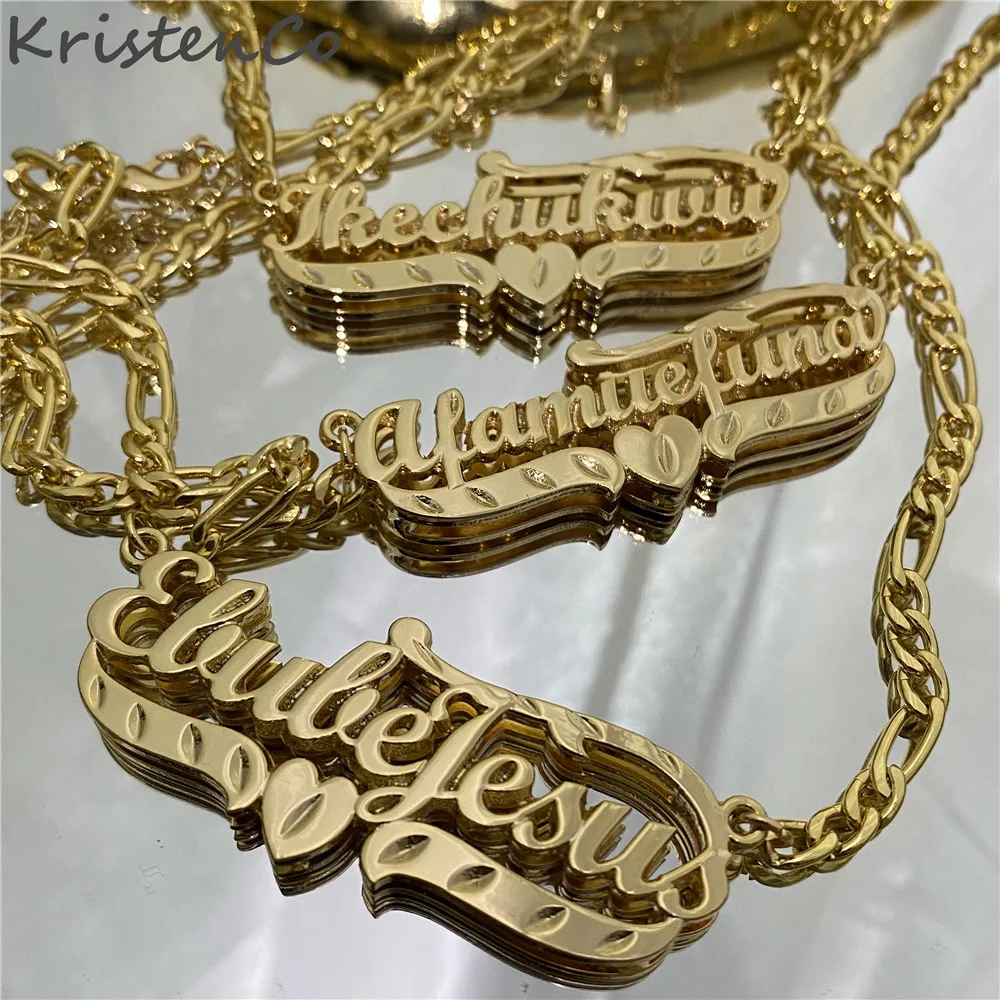 KristenCo New Custom Name Necklace Personalized Women Double Plated Gothic Nameplate Custom Gold Choker Necklace For Women Gift