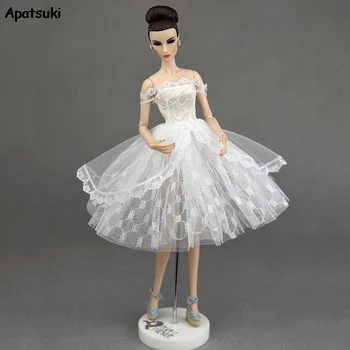 

White Lace Handmade Short Tutu Dress For Barbie Doll Clothes DIY Outfit Princess Evening Party Gown 1/6 Doll Accessories Toy Kid