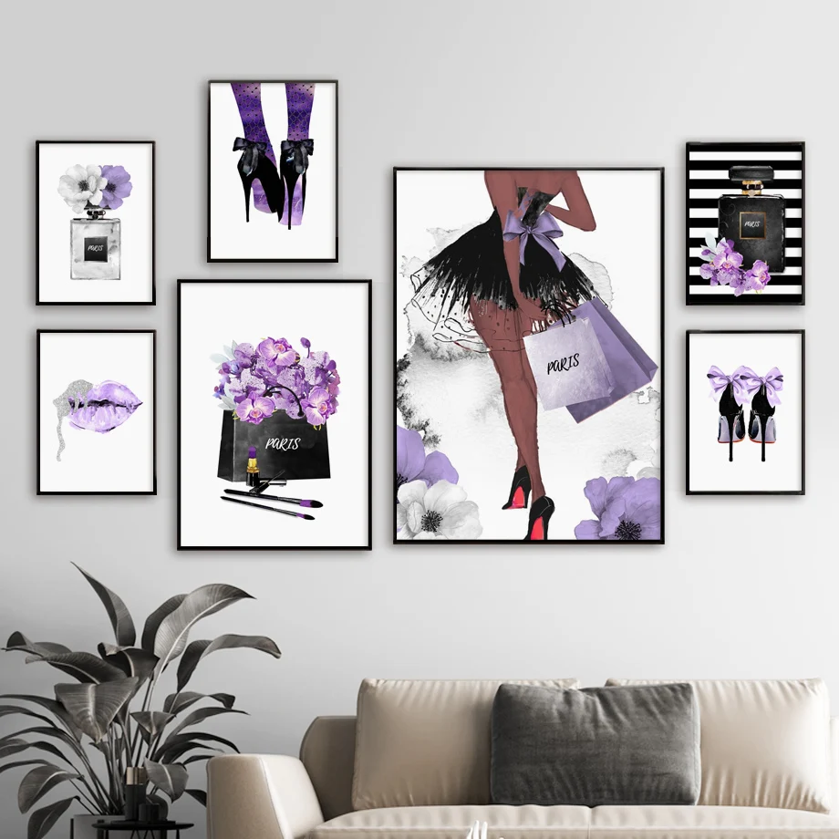 Modern Purple Fashion Woman Perfume Canvas Painting Wall Art Nordic Posters  and Prints Wall Pictures for Living Room Decoration - AliExpress