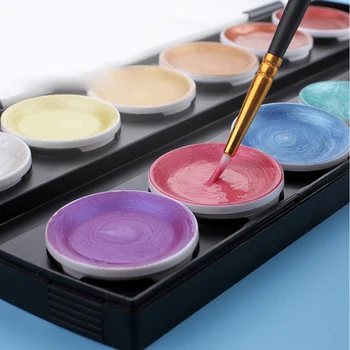 

12 Colors Metallic Glitter Watercolor Paint Set Graffiti Tool With Box Kids Gift Solid Pigment Professional Stationery Students