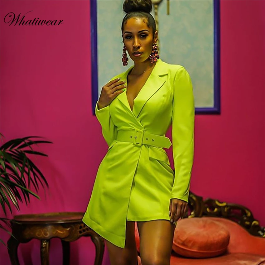 

2019 New Women Fluorescent Deep V Belt Irregular Self-cultivation Suit Jacket Women Jackets Spring Autumn New Fashion Coat