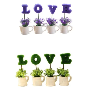 

4PCS Fashion Three-Dimensional Simulation Small Potted Flocking Gift English Letter Decoration