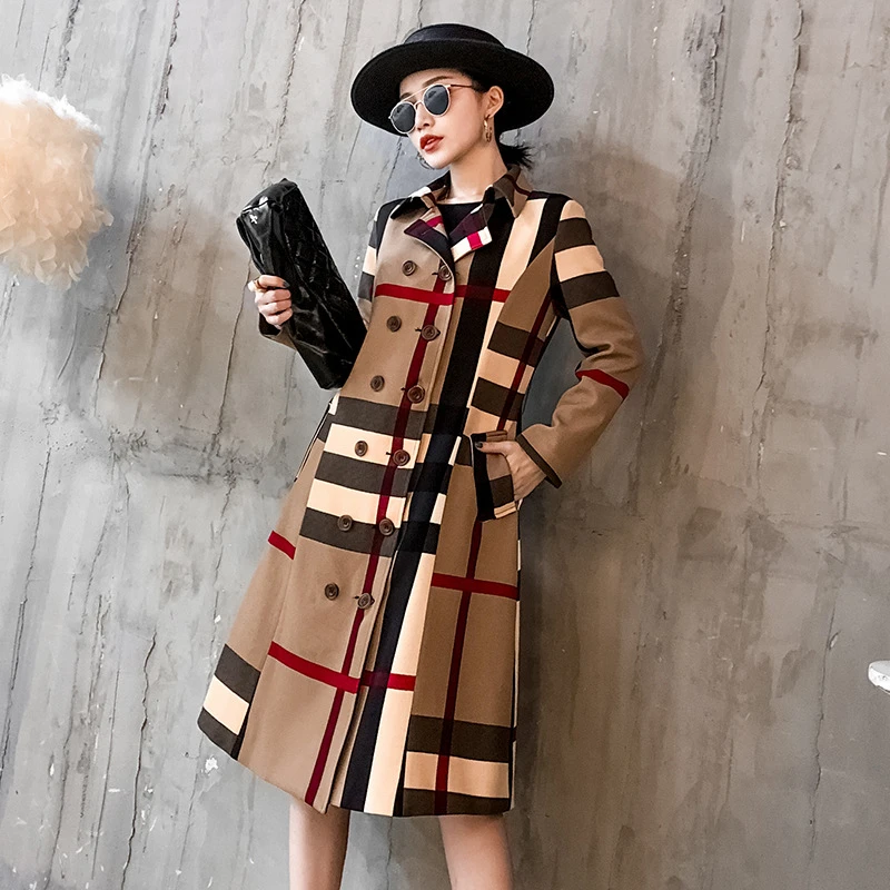 Осень Зима Женская Ретро Полушерстяное пальто британская желтая графика длинный Тренч пальто размера плюс офисные женские пальто