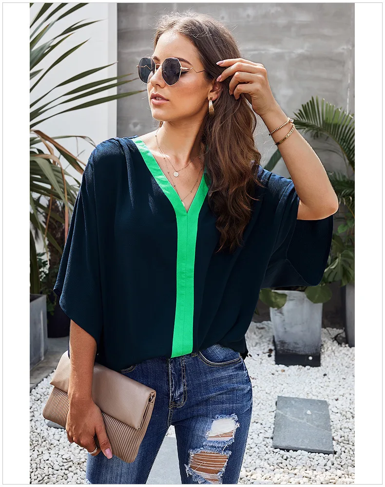 BONJEAN Осень Одежда Повседневная Топы и Тис Batwing Рукавом Черная Футболка для Женщин V-образным Вырезом Свободные Белые Рубашки BJ1581