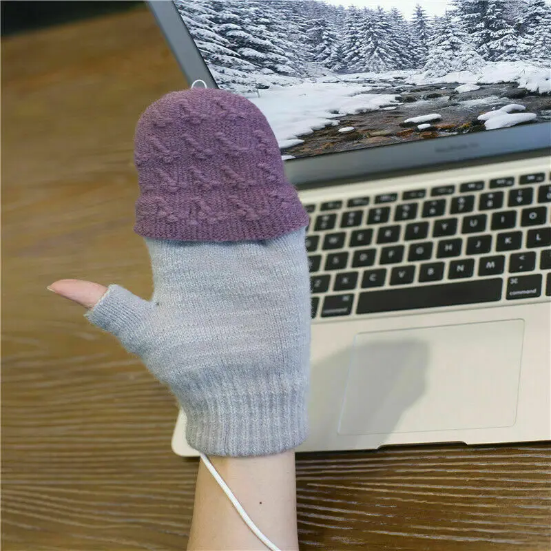 Модные зимние новые CA USB теплые перчатки зимние полный/половина утеплитель пальцев перчатки для ноутбука варежки Твердые шерстяные вязаные перчатки