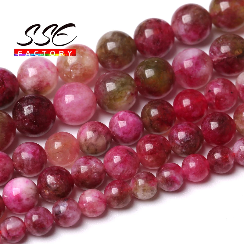 

Natural Colorful Tourmaline Jades Beads For Jewelry Making Round Loose Spacer Stone Beads DIY Bracelet Necklaces Accessories 15"