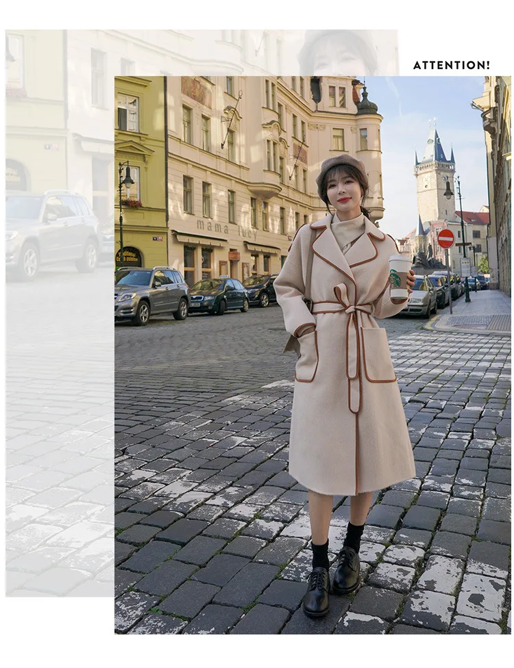 Шерстяная куртка для фотосессии, Женская куртка средней длины, осень и зима, стиль, корейский стиль, толстое популярное элегантное шерстяное пальто