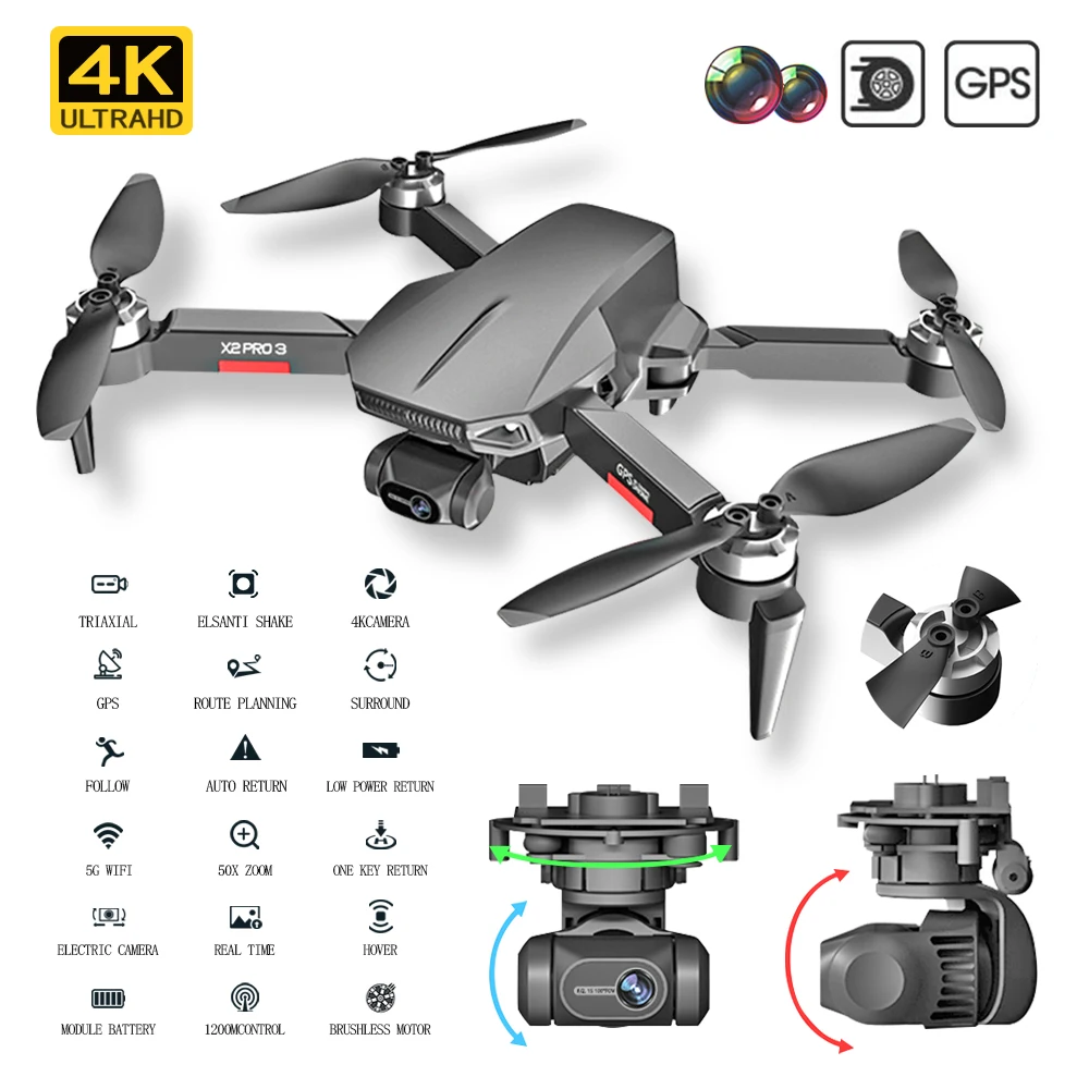 X2 PRO3 RC Drone 4K Professional HD Camera With 5G WIFI GPS Brushless Motor Three-Axis Gimbal Quadcopter FPV Dron Toys