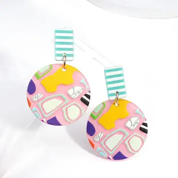 

AENSOA 2020 Fashion Colorful Unique Simulated Polymer Clay Earrings for Women Geometric Statement Acrylic Earrings Brincos Gift