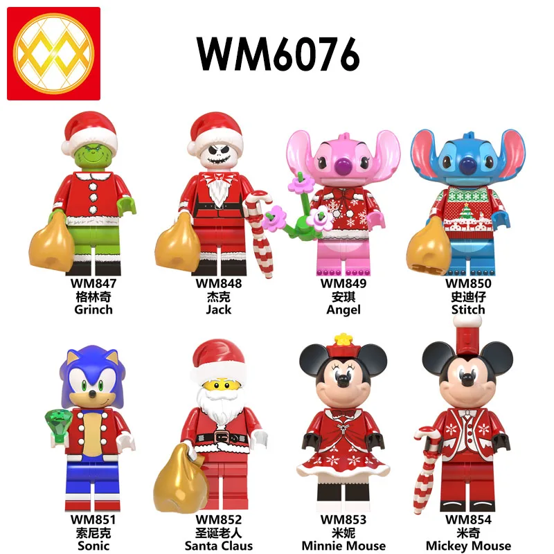 WM6076, конструктор Санта-Клаус, Гринч, Джек, Минни, Микки из мультфильма, рождественские подарки для детей, игрушки