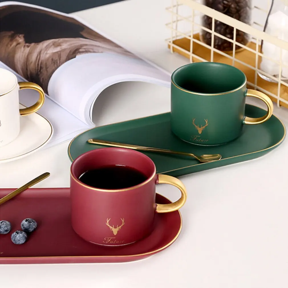 Высококачественная позолоченная кофейная чашка с геометрическим узором, блюдце, подарочный набор Lover'S, утренняя кружка, молочный кофе, чай с ложкой