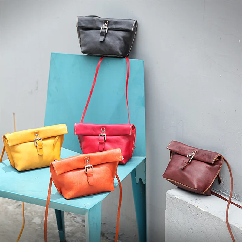 

2020 new small square bag large capacity simple fashion small bag tanned leather handmade handbag mini retro messenger bag