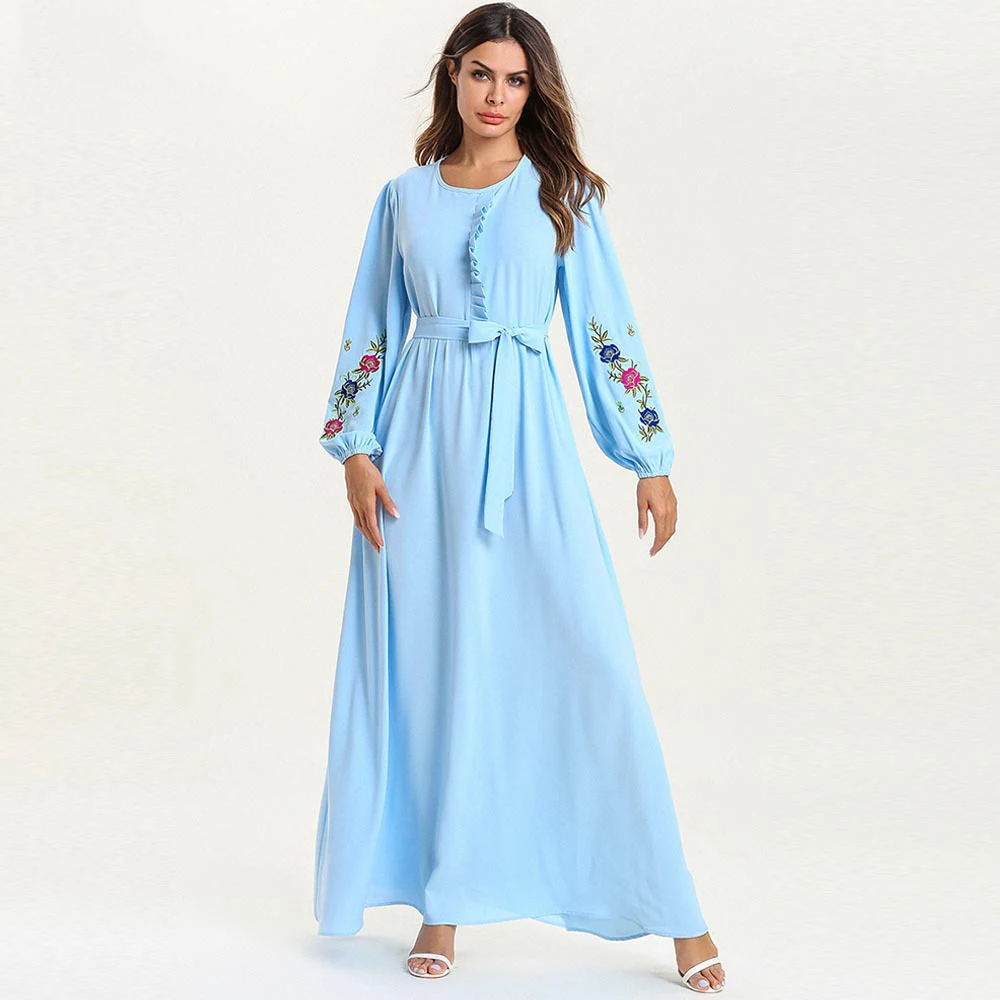 Мусульманская абайя женское хиджаб платье этнический цветок со шнуровкой