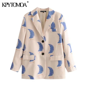 

KPYTOMOA Women 2020 Fashion Office Wear Print Blazer Coat Vintage Long Sleeve Pockets Female Outerwear Chic Tops