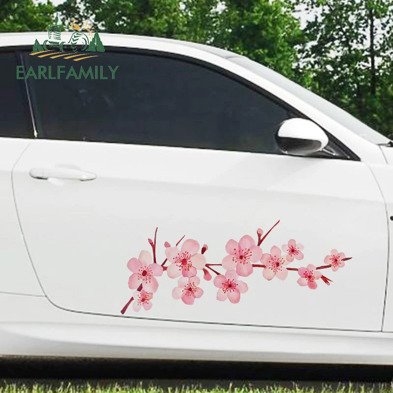

EARLFAMILY 43cm x 21.2cm for Cherry Blossom Car Stickers Camper Graffiti Creative Scratch-proof Decals Cartoon Car Accessoires