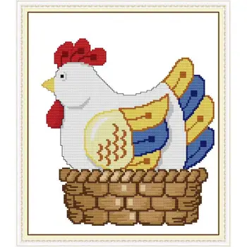 

Joy Sunday Hen Hatching Eggs Cross Stitch Printed Canvas DMC 11&14CT DIY Handmade Needle Work Wall Home Decor Cat And Watermelon