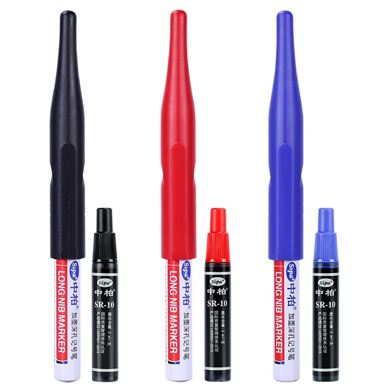 long nib markers paint marker pen markers pen permanent markers marker pens paint pen art marker pen art markers Haile Can add ink 20/30mm Deep Drill Hole Marker Long Nib Set Water proof Decoration Construction Woodworking Paint Markers Pens
