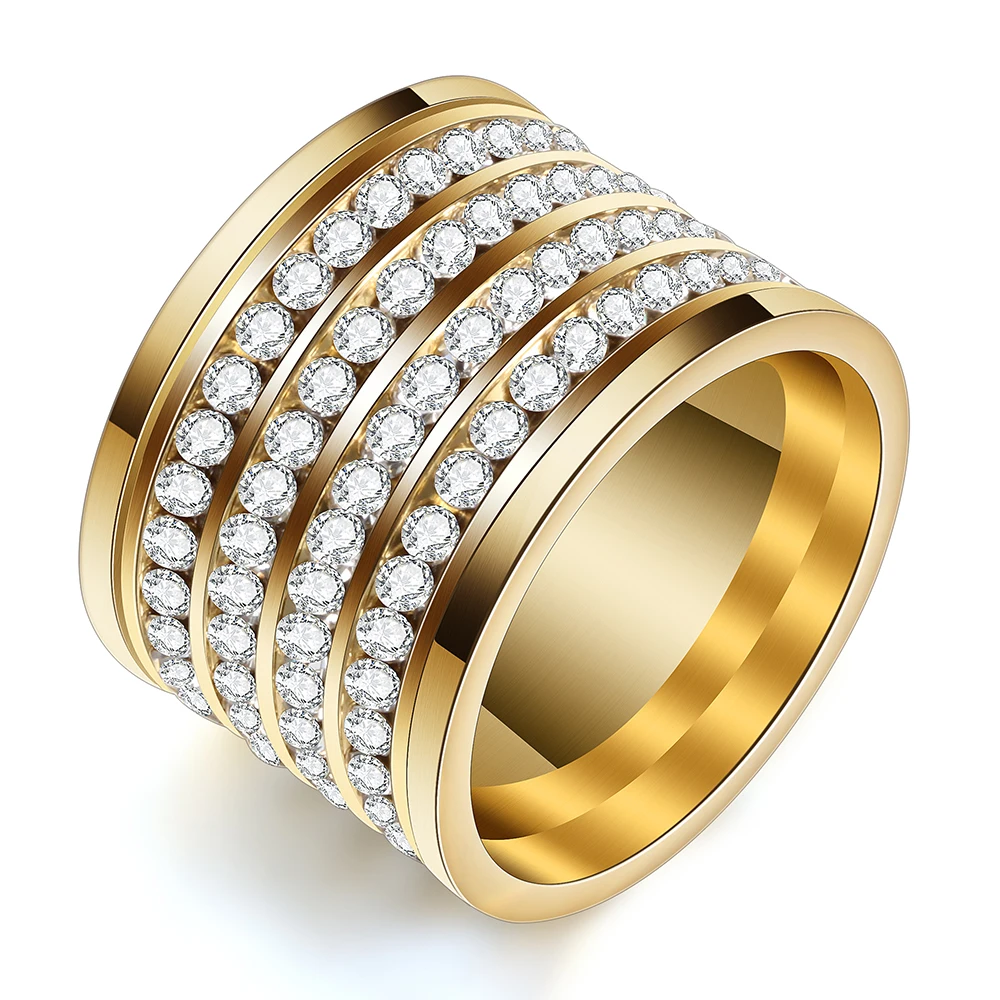 Модное блестящее кольцо ювелирное со стразами, 4 ряда, золото, нержавеющая сталь, пара обручальных колец для мужчин и женщин