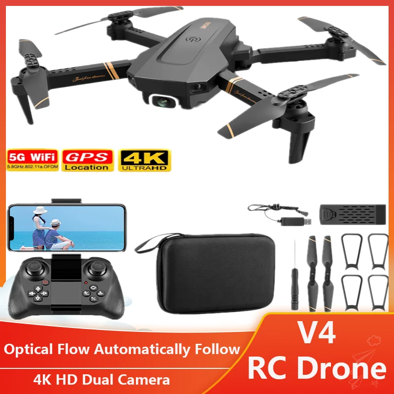 

4K HD Camera Aerial Photography Remote Control Helicopter V4 Small Aircraft Professional Folding Quadcopter Children's Toy Gift