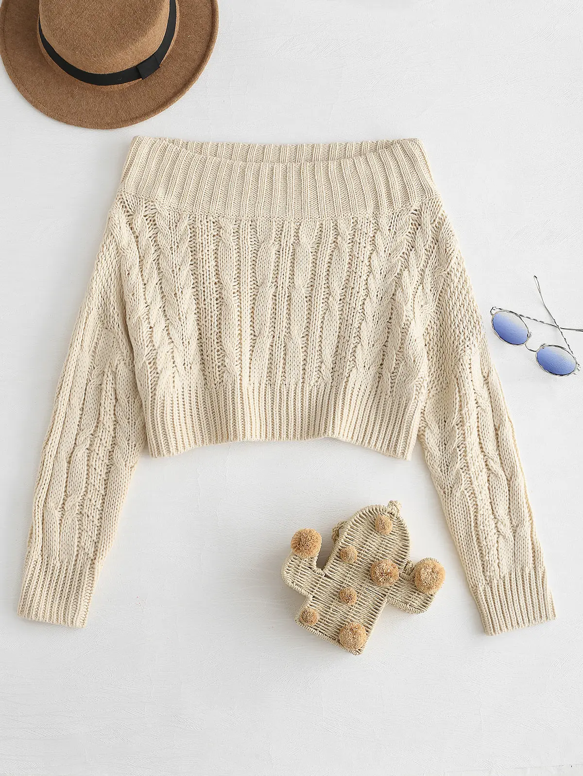 Us 15 77 15 Off Zaful Sweaters 2019 Off The Shoulder Chunky Cable Knit Sweater Jumper Knitted Long Sleeve Pullovers Tops Crop Sweater Streetwear In