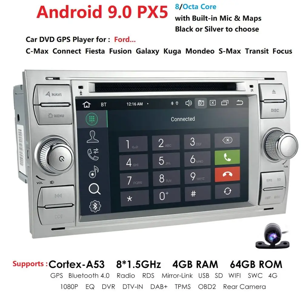 2 Din Android 9 стерео Авто Радио для Ford/Focus/Mondeo/автомобильное Kuga мультимедийный плеер gps Восьмиядерный ОЗУ 4 Гб ПЗУ 64 Гб USB DVR DSP PC
