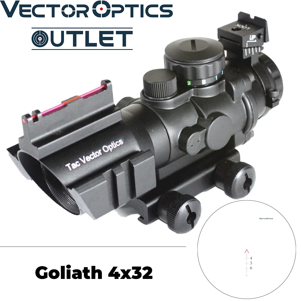 

Vector Optics Goliath 4x32 Optical Rifle Scope Prism Riflescope Illuminated Chevron BDC Reticle With Rean Sight .223 5.56 AR15