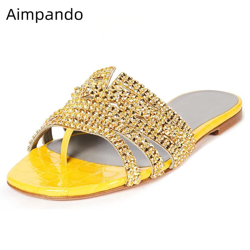 

Flat Slippers Women Flip Flops Candy Colors Beach Footwear Round Toe Flat Heel Slides Luxury Bling Crystal Summer Slippers Woman