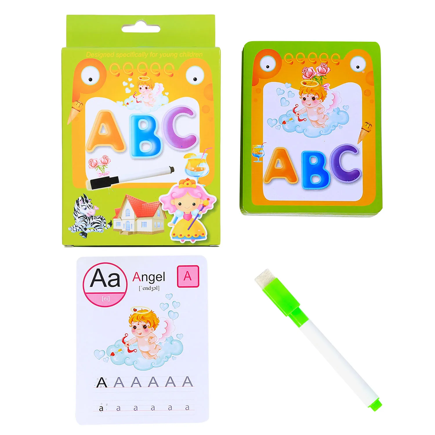Funny Cognition Puzzle Flash Cards Early Education Learning Toys with Whiteboard Marker for Toddler Kids Children Boys Girls