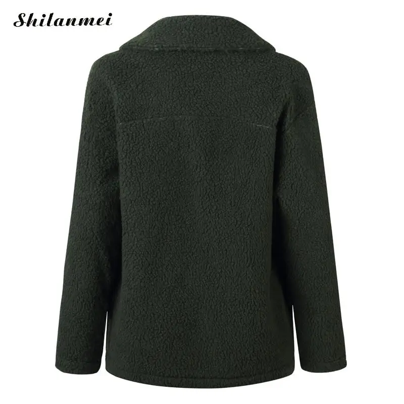 Осенне-зимнее пальто на молнии женские толстые теплые пальто из искусственного меха овечья шерсть куртка с отложным воротником Повседневная женская верхняя одежда
