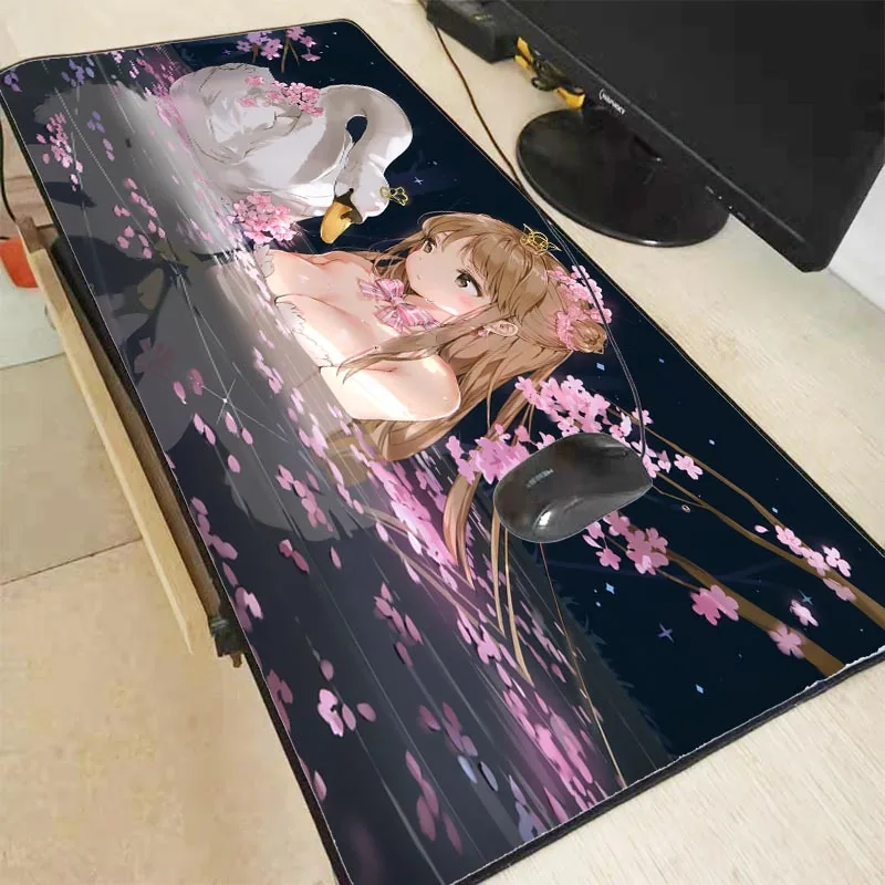  80*30/90*40 Anime girl and swan Extra Large Lock Edge mouse pad Gaming Mousepad Speed mousepad game