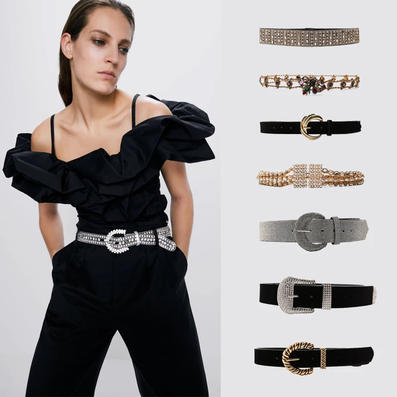 

Vintage ZA Metal Belts New Fashion Women Dress Accessories Luxury Silver Golden Crystal Waist Chain Maxi Wholesale Body Jewelry